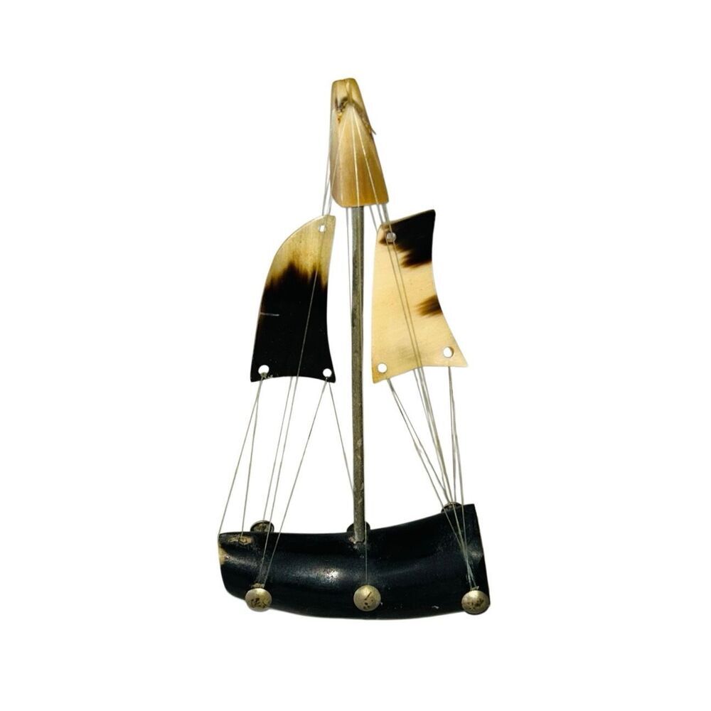 Vintage Bull Horn Sailboat Ship Nautical MCM Art Sculpture